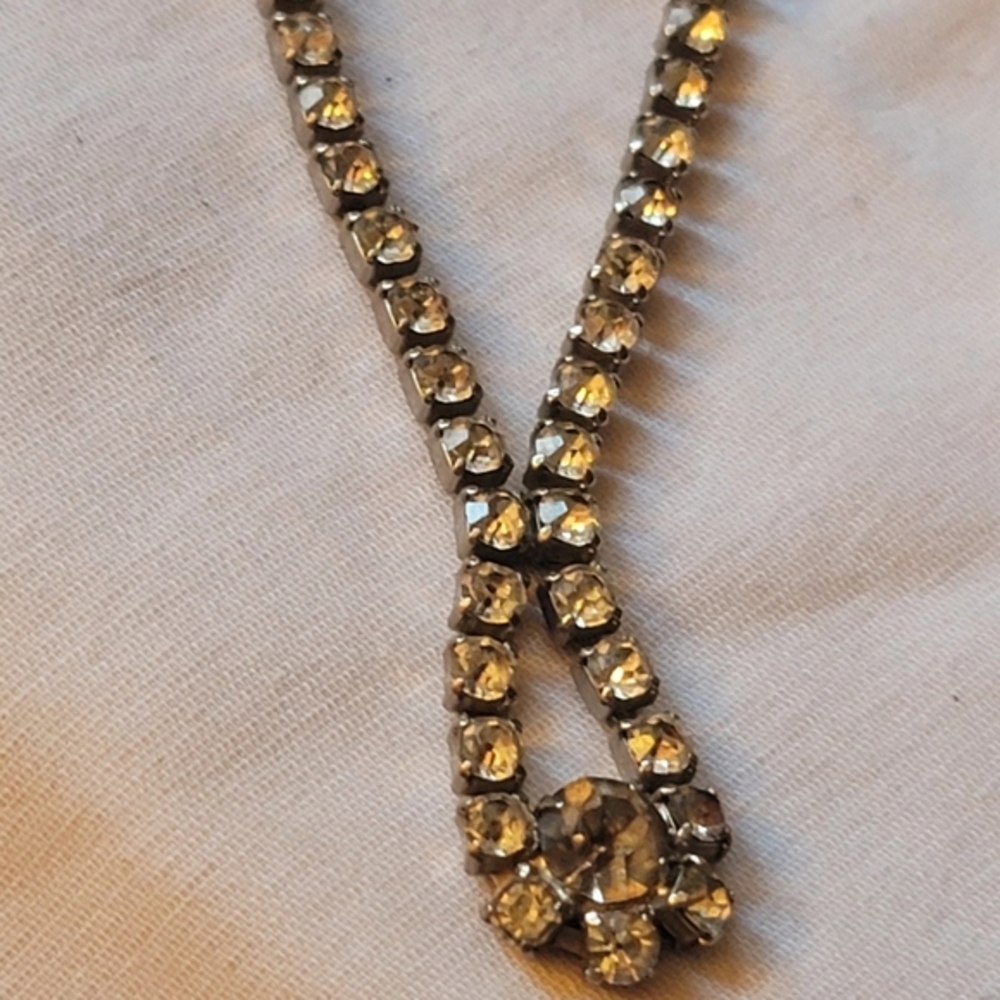 Vintage Coro Signed Rhinestone Drop Necklace With Rhinestone Clasp - Picture 2 of 10